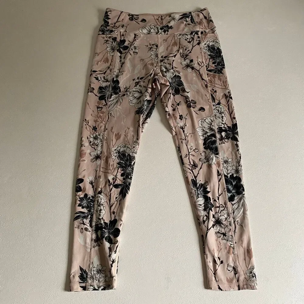 Victoria’s Secret Girls Floral Leggings Size 16 Pink Black Activewear